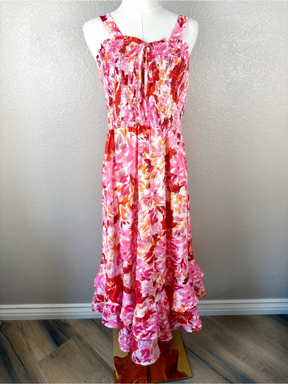 NWT Grace Karin Pink, Red and Orange Floral Maxi Sundress, Large